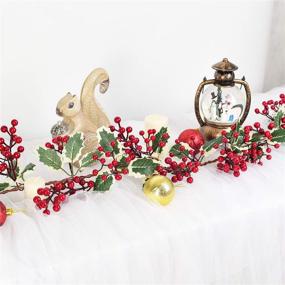 img 2 attached to 🎄 Lvydec Red Berry Garland Christmas Decoration - 7ft Artificial Red Berry Garland with Pine Cone and Green Leaves for Holiday Fireplace Stairs Table Decorations - Enhance Festive Ambiance