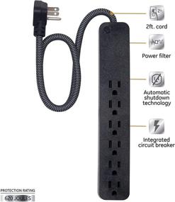 img 3 attached to 💡 GE UltraPro 6 Outlet Surge Protector: Дизайнерский плетеный удлинитель, плоский штекер, крепление на стену, черный - 2 фута, длинный силовой кабель (44070)