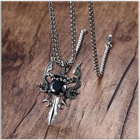 img 2 attached to 🐉 Xusamss Punk Wing Dragon Crystal Pendant Sword Necklace with 24in Link Chain - Titanium Steel