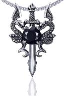 🐉 xusamss punk wing dragon crystal pendant sword necklace with 24in link chain - titanium steel logo