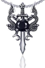 img 4 attached to 🐉 Xusamss Punk Wing Dragon Crystal Pendant Sword Necklace with 24in Link Chain - Titanium Steel