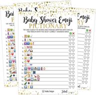 🎉 25 emoji pictionary baby shower games ideas - perfect for men, women, kids, girls or boys, couples! cute shower party bundle set in pink, gold, or blue. gender neutral unisex fun coed adult funny guessing cards logo