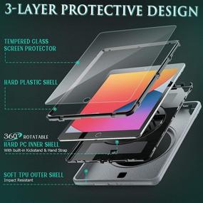 img 2 attached to 📱 TSQ iPad Case 9th 8th 7th Generation - Gray, with Pencil Holder, Tempered Glass Screen Protector, Shockproof Business Case with Kickstand, Hand Shoulder Strap - iPad 10.2 inch 7th 8th 9th Gen 2021/2020/2019