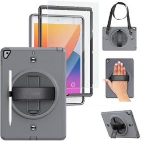 img 4 attached to 📱 TSQ iPad Case 9th 8th 7th Generation - Gray, with Pencil Holder, Tempered Glass Screen Protector, Shockproof Business Case with Kickstand, Hand Shoulder Strap - iPad 10.2 inch 7th 8th 9th Gen 2021/2020/2019