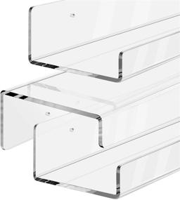 img 1 attached to Jansburg Clear Acrylic Floating Shelves - 15 inch 4 Pack - Invisible Display Bookshelf - Premium Wall Mounted Shelf for Bathroom Organization