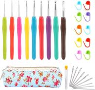 🧶 much extra long crochet hook set 2mm(b)-6mm(j) with ergonomic handle hooks, large-eye blunt yarns knitting needles kit, stitch markers, and multicolored case - ideal for arthritic hands or any hand pain logo