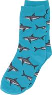 🦈 hot sox big animal series youth novelty casual crew socks - white shark (aqua), large/x-large logo