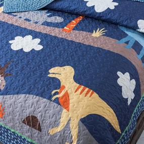 img 3 attached to 🦖 SLPR Dino Delight Bedding Quilt Set - Twin with 1 sham, Dinosaur Pattern Bedspread for Kids Room Décor