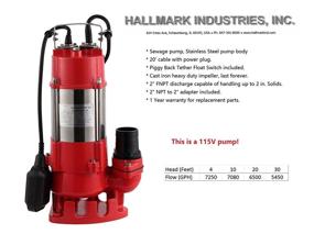 img 2 attached to 🚽 Hallmark Industries MA0387X-9 1HP Stainless Steel Sewage Pump with Float Switch, 115V, 7250 GPH/49' Lift, 20' Cable - Heavy Duty, Max Flow Rate, Stainless Steel Construction
