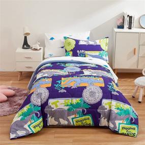 img 2 attached to Yogeneg Dinosaur Kids Twin Size Comforter Set for Girls Boys - 5 Piece 🦖 Bedding in a Bag, Easy Care Ultra Soft Lightweight Microfiber - All Season (Twin, Dinosaur B)