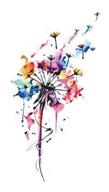 🌼 watercolor pink blue dandelion waterproof temporary fake tattoo stickers set of 5 by sanerlian logo