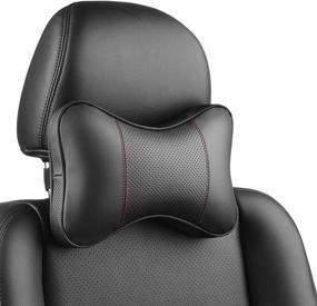 img 4 attached to 🚗 Comfortable Au-kee Memory Foam Headrest Pillow with Leather Cover for Neck Support in Car Seat - Black (Pack of 1)
