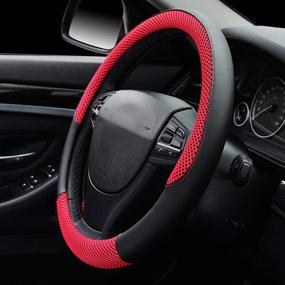 img 2 attached to 🚗 Red Microfiber Leather Car Steering Wheel Cover - Universal 15"/38cm Anti-Slip Grip
