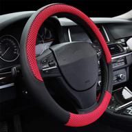 🚗 red microfiber leather car steering wheel cover - universal 15"/38cm anti-slip grip logo