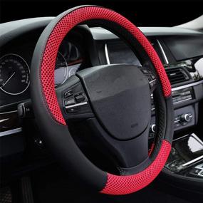 img 4 attached to 🚗 Red Microfiber Leather Car Steering Wheel Cover - Universal 15"/38cm Anti-Slip Grip
