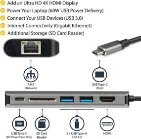 img 3 attached to 🔌 StarTech.com USB-C Multiport Adapter - Portable Dock with 4K HDMI, 2 USB 3.0 Ports, SD Card Slot, Gigabit Ethernet, 60W Power Delivery - USB Type-C/Thunderbolt 3 - NEW VERSION DKT30CSDHPD3 (DKT30CSDHPD)