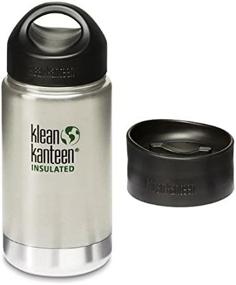 img 2 attached to 🧊 12 Oz Klean Kanteen Wide Mouth Insulated Bottle Bundle with Stainless Loop Cap and Cafe Cap - Brushed Stainless