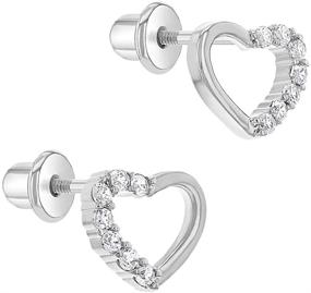 img 3 attached to 💎 Stylish Rhodium Plated Open Heart Screw Back Earrings for Girls with Clear CZ - Safe and Sparkling Jewelry Gift for Infants, Toddlers, and Little Girls