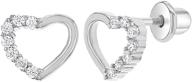 💎 stylish rhodium plated open heart screw back earrings for girls with clear cz - safe and sparkling jewelry gift for infants, toddlers, and little girls logo