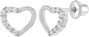 img 4 attached to 💎 Stylish Rhodium Plated Open Heart Screw Back Earrings for Girls with Clear CZ - Safe and Sparkling Jewelry Gift for Infants, Toddlers, and Little Girls