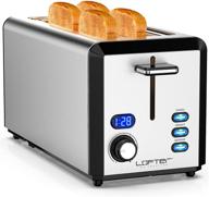 🍞 toaster 4 slice, top-rated stainless steel toaster with led display, extra wide slots, 6 browning settings, defrost/reheat/cancel, removable crumb tray логотип