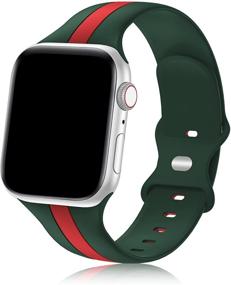 img 4 attached to Стильный силиконовый спортивный ремешок для Apple Watch Series 7/6/5/4/3/2/1/SE, разработанный для мужчин 🍏 и женщин, совместимый с браслетами iWatch 42 мм, 44 мм и 45 мм - армейский зеленый красный