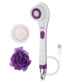 img 4 attached to 🛀 Spa Sciences NERA Powered Shower Brush: 3-in-1 Multifunction Back & Body Brush for Exfoliation, Cleansing, and Massaging - Suitable for All Skin Types - Inclusive of Body Brush, Loofah, Pumice Stone, and USB Charging