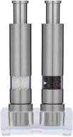 🧂 premium stainless steel salt and pepper grinder set of 2 with modern thumb push button grinder, for black pepper, sea salt and himalayan salt, with stand - grind gourmet logo