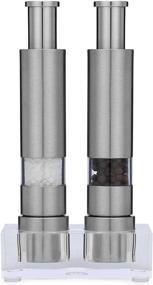 img 4 attached to 🧂 Premium Stainless Steel Salt and Pepper Grinder Set of 2 with Modern Thumb Push Button Grinder, for Black Pepper, Sea Salt and Himalayan Salt, With Stand - Grind Gourmet