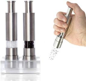 img 3 attached to 🧂 Premium Stainless Steel Salt and Pepper Grinder Set of 2 with Modern Thumb Push Button Grinder, for Black Pepper, Sea Salt and Himalayan Salt, With Stand - Grind Gourmet