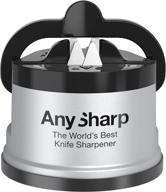 🔪 улучшите свои навыки на кухне с точилкой для ножей anysharp essentials – powergrip, подходит для ножей и зубчатых лезвий, серебристая логотип