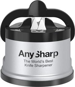 img 4 attached to 🔪 Улучшите свои навыки на кухне с точилкой для ножей AnySharp Essentials – PowerGrip, подходит для ножей и зубчатых лезвий, серебристая