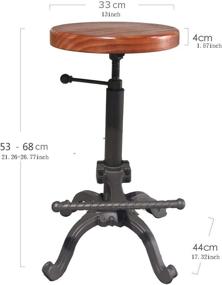 img 3 attached to 🚜 Farmhouse Style Vintage Wooden Tractor Stool - Height Adjustable Kitchen Swivel Bar Stool in Dark Brown