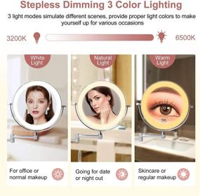 img 3 attached to 💡 8-inch LED Lighted Wall Mounted Makeup Mirror: Double Sided 10X Magnifying Vanity Mirror with Dimmable LED Lights, 3 Color Modes, Extendable Arm, Touch Control, and Chrome Finish