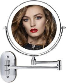 img 4 attached to 💡 8-inch LED Lighted Wall Mounted Makeup Mirror: Double Sided 10X Magnifying Vanity Mirror with Dimmable LED Lights, 3 Color Modes, Extendable Arm, Touch Control, and Chrome Finish