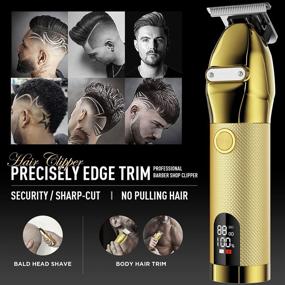 img 2 attached to 🔥 ATEEN Professional Mens Hair Clippers, Zero Gapped Trimmers, Cordless Barber Clipper Haircut Kit, Beard Trimmer Hair Grooming Set, Waterproof with Rechargeable Battery & LED Display - Gold