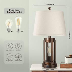 img 1 attached to 💡 Modern Black Farmhouse Table Lamps with USB Ports and AC Outlet - Set of 2, 3-Way Dimmable Touch Lamps for Bedroom, Living Room, and Reading - Includes Bulbs