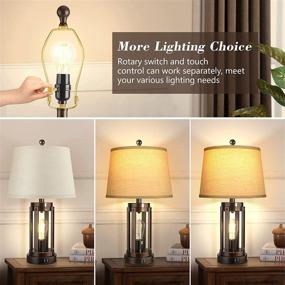 img 2 attached to 💡 Modern Black Farmhouse Table Lamps with USB Ports and AC Outlet - Set of 2, 3-Way Dimmable Touch Lamps for Bedroom, Living Room, and Reading - Includes Bulbs