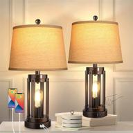 💡 modern black farmhouse table lamps with usb ports and ac outlet - set of 2, 3-way dimmable touch lamps for bedroom, living room, and reading - includes bulbs логотип