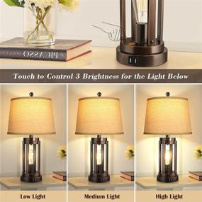 img 3 attached to 💡 Modern Black Farmhouse Table Lamps with USB Ports and AC Outlet - Set of 2, 3-Way Dimmable Touch Lamps for Bedroom, Living Room, and Reading - Includes Bulbs