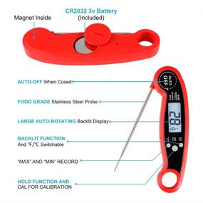 img 1 attached to Waterproof Ultra Fast Digital Meat Thermometer with Backlight, Calibration - Ideal for Kitchen, Outdoor Cooking, BBQ, and Grill! (Red)