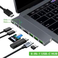 8-in-1 usb type c hub for macbook pro 2016/2017/2018 - dual type-c docking station with 50 gbs, usb-c 100w power delivery, thunderbolt 3, 4k hdmi, microsd/sd card reader logo
