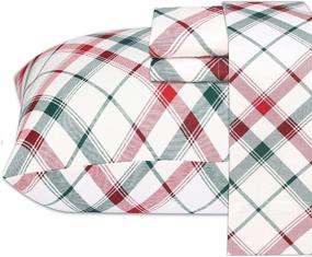 img 3 attached to 🛏️ Ruvanti Twin Flannel Sheets - 100% Cotton, Red & Green Cross Plaid, Deep Pocket, Warm, Super Soft, Breathable, Moisture Wicking Flannel Kids Bedding Set - Includes Flat Sheet, Fitted Sheet, and 1 Pillowcase