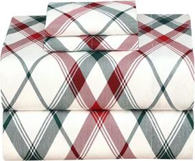 img 1 attached to 🛏️ Ruvanti Twin Flannel Sheets - 100% Cotton, Red & Green Cross Plaid, Deep Pocket, Warm, Super Soft, Breathable, Moisture Wicking Flannel Kids Bedding Set - Includes Flat Sheet, Fitted Sheet, and 1 Pillowcase