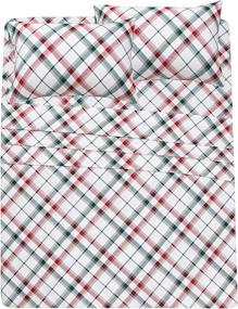 img 2 attached to 🛏️ Ruvanti Twin Flannel Sheets - 100% Cotton, Red & Green Cross Plaid, Deep Pocket, Warm, Super Soft, Breathable, Moisture Wicking Flannel Kids Bedding Set - Includes Flat Sheet, Fitted Sheet, and 1 Pillowcase