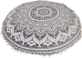 img 2 attached to 🌈 Large 32" Gary Ombre Round Pillow Cover by Shubhlaxmifashion - Decorative Mandala Pillow Sham for Indian Bohemian Ottoman Poufs, Pom Pom Pillow Cases, Outdoor Cushion Cover