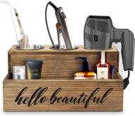 🔥 rustic wood hair dryer holder - styling tool organizer for bathroom countertop and vanity - caddy storage stand for blow dryer, straightener, and curling iron - hair styling station and accessories holder (brown) logo