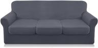 🛋️ large gray granbest 4 piece microfiber stretch couch cover - super soft sofa slipcover for 3 cushion couch, non slip furniture protector with individual seat covers, washable logo