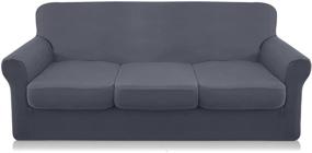 img 4 attached to 🛋️ Large Gray Granbest 4 Piece Microfiber Stretch Couch Cover - Super Soft Sofa Slipcover for 3 Cushion Couch, Non Slip Furniture Protector with Individual Seat Covers, Washable