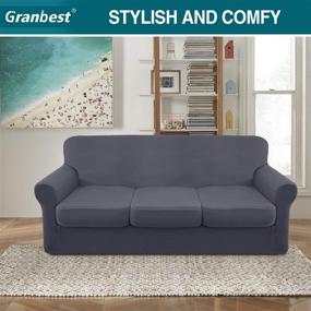 img 3 attached to 🛋️ Large Gray Granbest 4 Piece Microfiber Stretch Couch Cover - Super Soft Sofa Slipcover for 3 Cushion Couch, Non Slip Furniture Protector with Individual Seat Covers, Washable